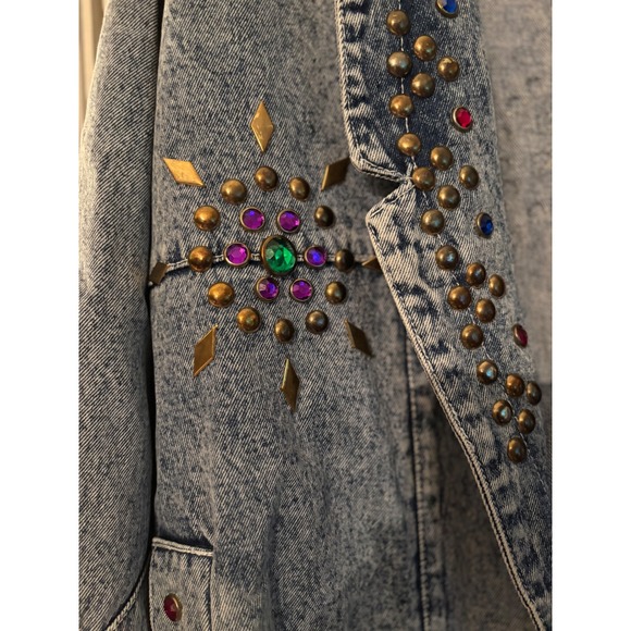 Vtg Acid Wash Denim Jacket Embellished Studs Rhinestones Sunburst Sz M Oversized - Picture 3 of 4